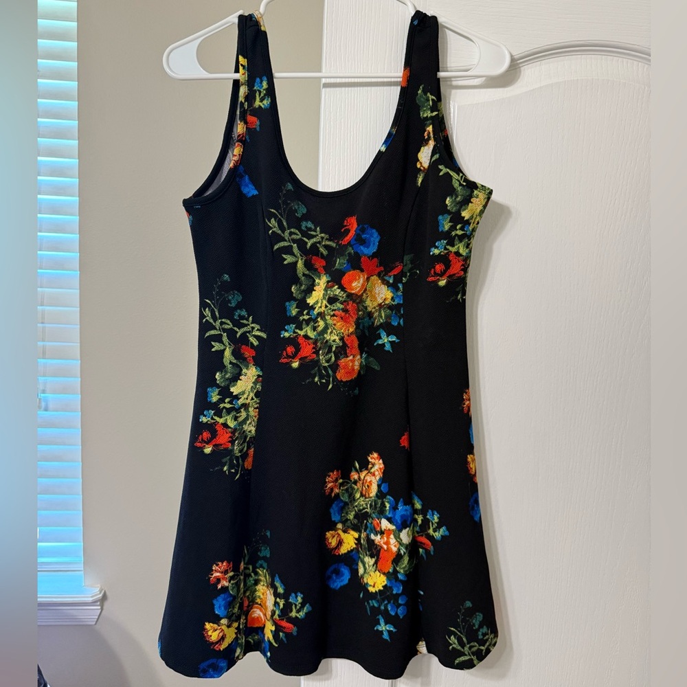 Ambiance Apparel Black Dress with Colorful Floral Design